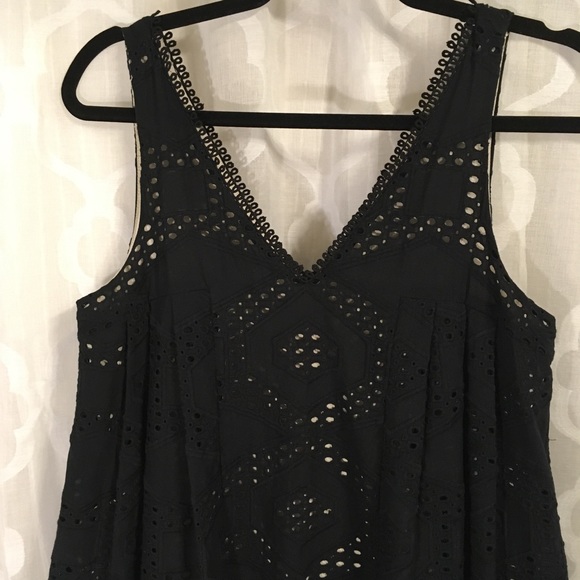Maeve Anthro Eyelet Babydoll Dress Black Lined XS - Picture 4 of 8